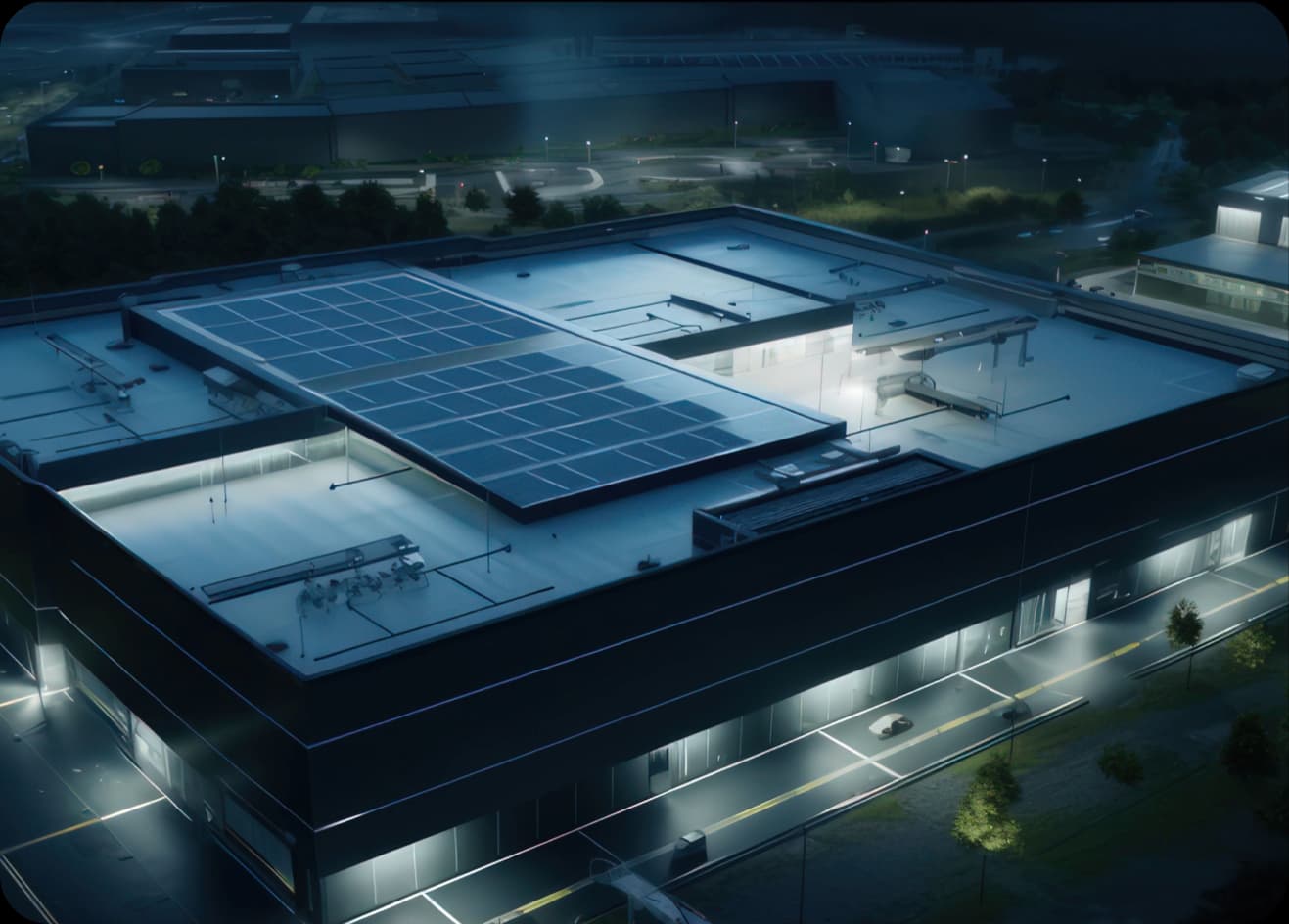 Nave Industrial con sistema de iluminación inteligente basado en paneles solares